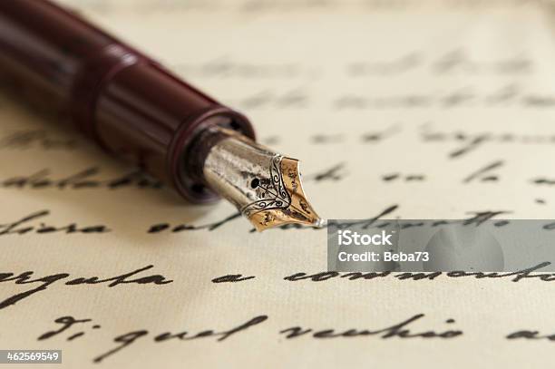 Old Fountain Pen On Manuscript Stock Photo - Download Image Now - Poetry - Literature, Fountain Pen, Handwriting