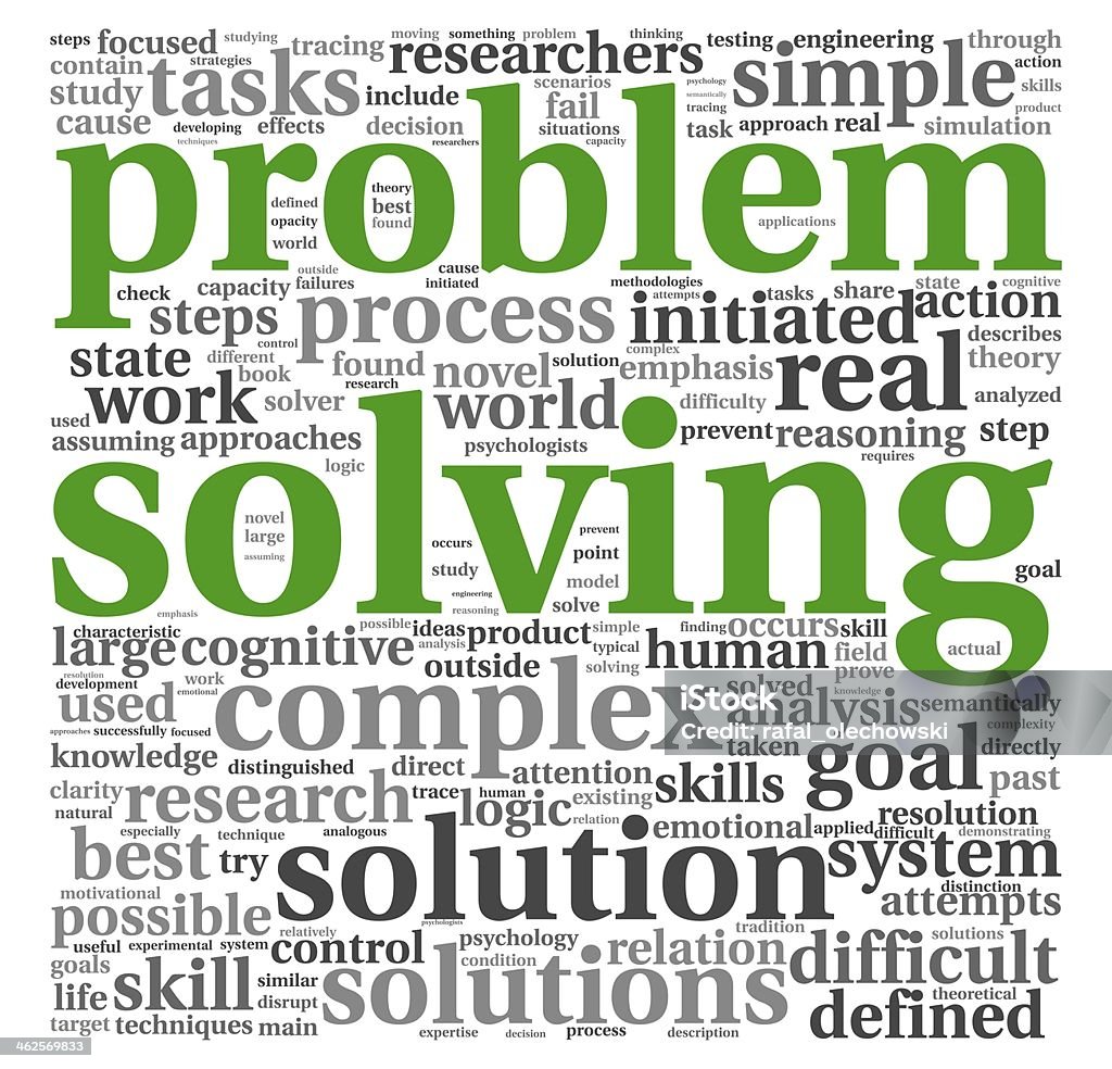 Problem solving in word tag cloud on white Problem solving concept in word tag cloud on white background Business Stock Photo