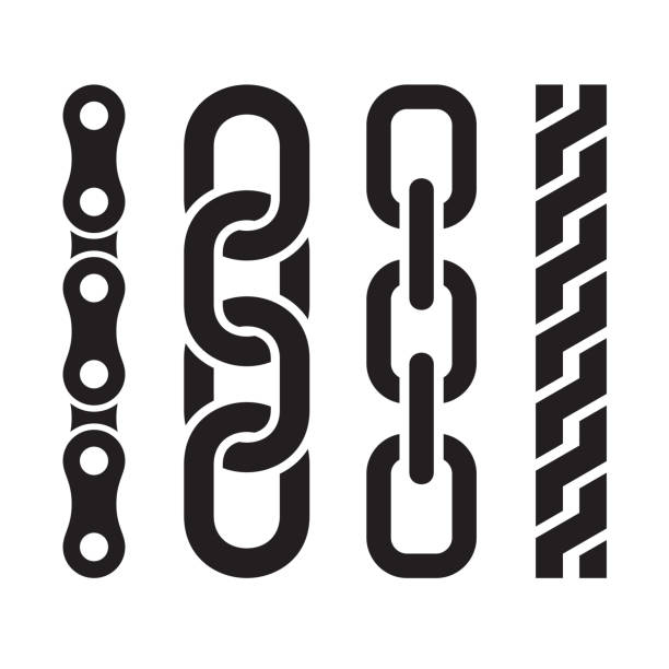 Metal chain parts icons set on white background. Metal chain parts icons set on white background. Vector. chain stock illustrations
