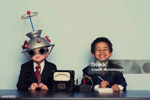 Business Boys Conduct Interview In Office Stock Photo - Download Image Now - Child, Telepathy, Science