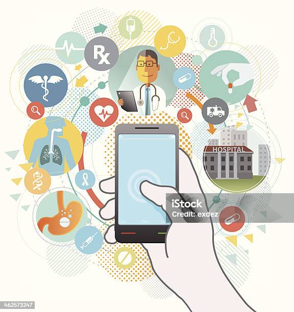 Mobile Per Il Settore Sanitario - Immagini vettoriali stock e altre immagini di Applicazione mobile - Applicazione mobile, Sanità e medicina, Infografica