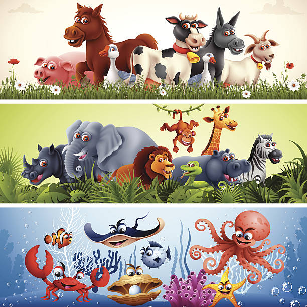 animal banner - animal farm cartoon livestock stock-grafiken, -clipart, -cartoons und -symbole