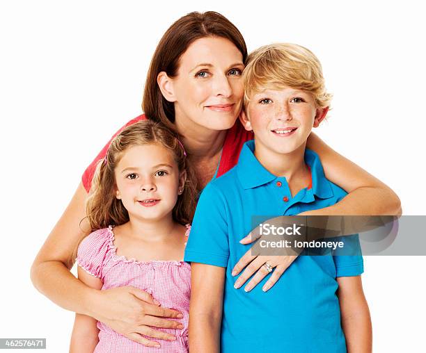 Loving Mother With Her Kids Isolated Stock Photo - Download Image Now - Cut Out, Family with Two Children, Mother