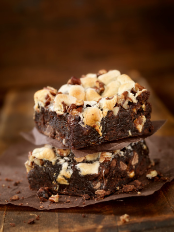 Rocky Road Brownies with Miniature Marshmallows and Pecans-Photographed on Hasselblad H3D2-39mb Camera