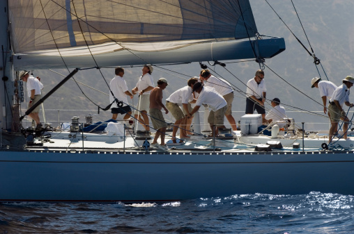 Sailboat and Crew During Race
