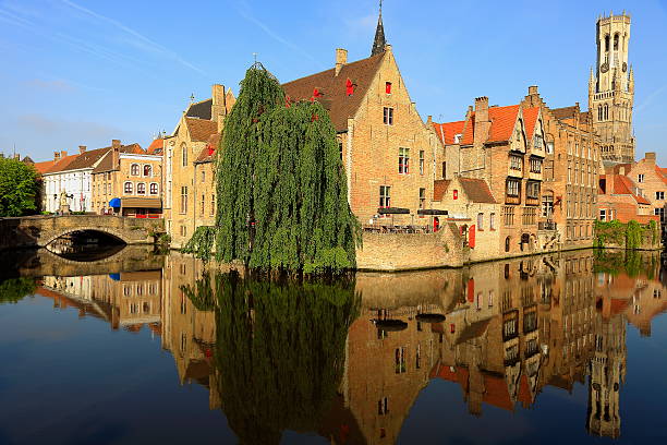 istock Bruges Rozenhoedkaai Reflection Panorama - Fairy Tale romance in Belgium 462578105