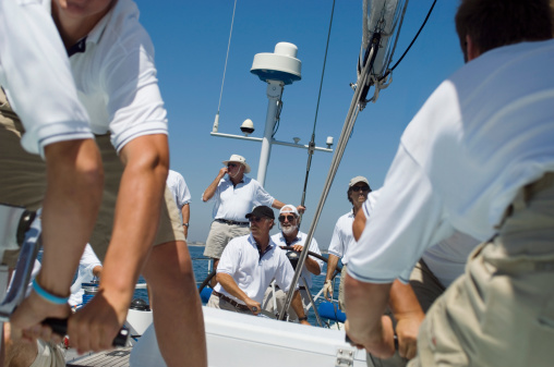 Crew on Deck During Yacht Race