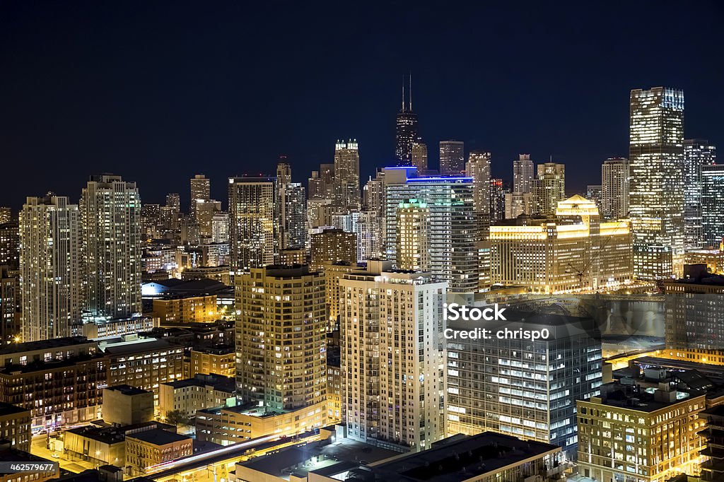 Vue grand Angle de Chicago de nuit - Photo de Chicago - Illinois libre de droits