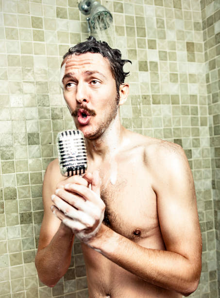 シャワーで歌う男 - men naked shower bathroom ストックフォトと画像