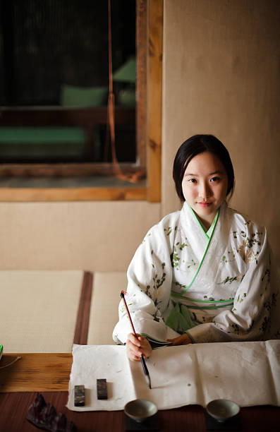 menina desenho chinês tradicional pintura - inkstone imagens e fotografias de stock