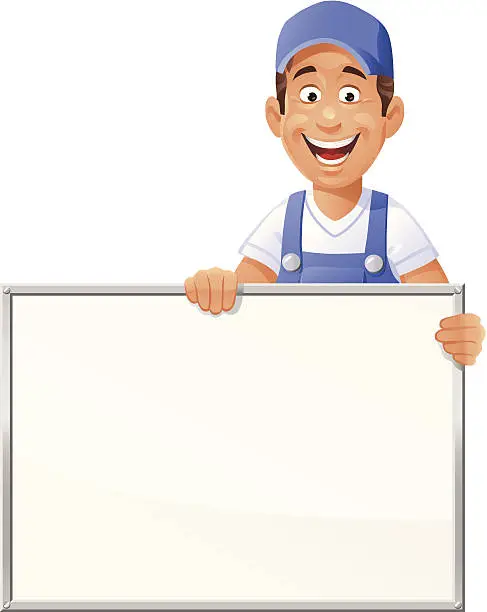 Vector illustration of Worker Holding a Blank Sign