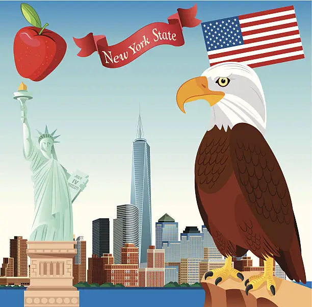 Vector illustration of New York State and Bald eagle
