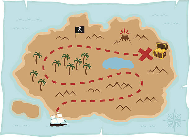 treasure island karte - seeräuber stock-grafiken, -clipart, -cartoons und -symbole