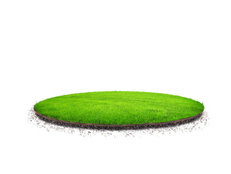 A patch of green grass floating on a white background