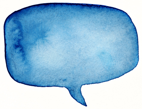 Hand painted blue word bubble, painted with watercolors.