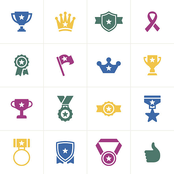 ilustraciones, imágenes clip art, dibujos animados e iconos de stock de iconos de premios - shield crown blue badge