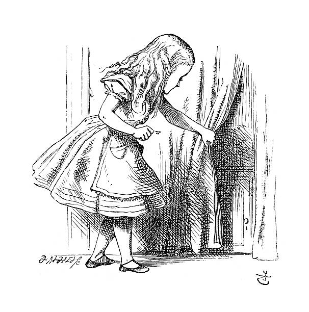 Alice in Wonderland Vintage engraving of a scene from Alice in Wonderland - The golden key and the little door john tenniel stock illustrations