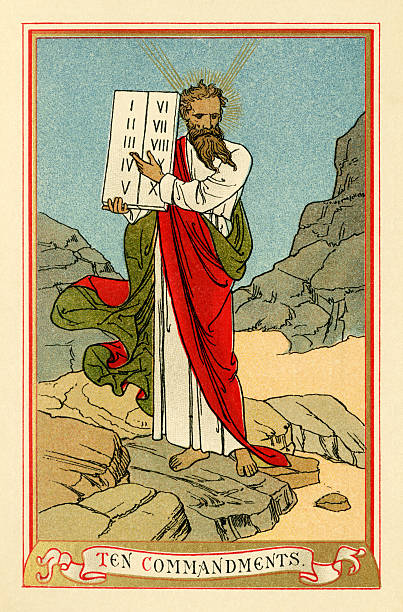 Moses and the Ten Commandments. From “The Church Catechism with Notes - Illustrated”, with notes, by E.M.; published by the Society for Promoting Christian Knowledge, London, in 1891. Described as “A Catechism That Is To Say An Instruction To Be Learned Of Every Person, Before He Be Brought To Be Confirmed By The Bishop.”