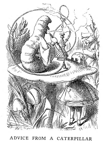 Alice in Wonderland - Advice from a Caterpillar Vintage engraving of a scene from Alice in Wonderland - Advice from a Caterpillar john tenniel stock illustrations