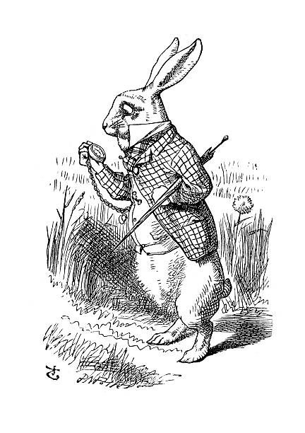 Alice in Wonderland - The White Rabbit Vintage engraving of a scene from Alice in Wonderland - The White Rabbit john tenniel stock illustrations