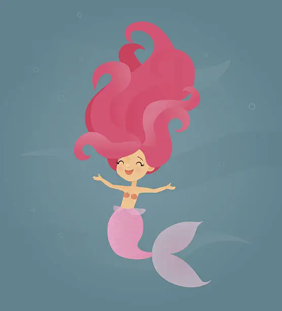 Vector illustration of Smiling Pink Mermaid