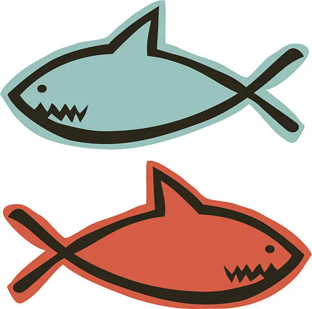 Vector illustration of Jesus Fish Shark Doodle