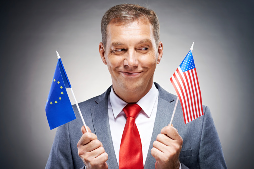 Businessman choosing between the EU and USA