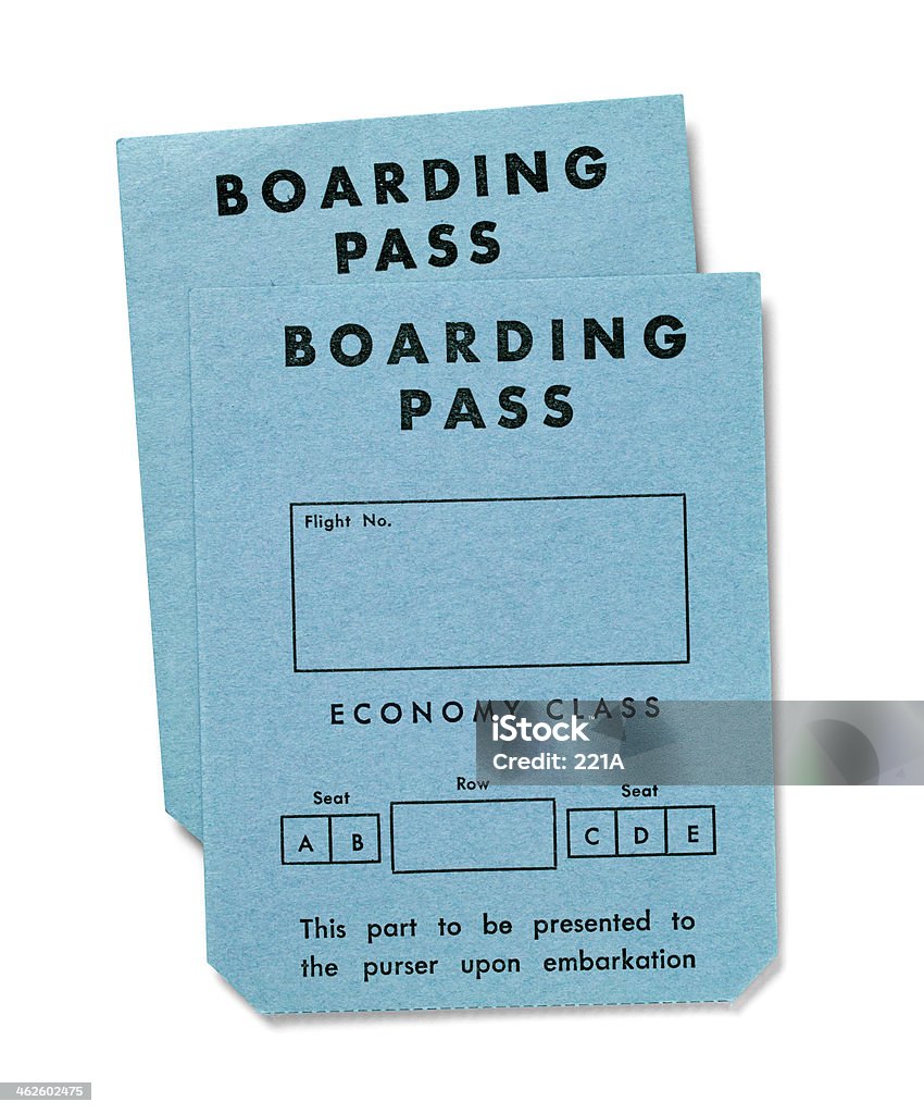Vintage cartões de embarque no branco – Classe econômica - Foto de stock de Passagem de Avião royalty-free