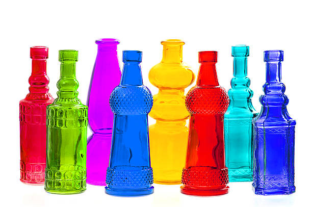 Bunte Leere Transparentem Glasflaschen Stockfoto und mehr Bilder von Blau - Blau, Bunt - Farbton, Dekoration