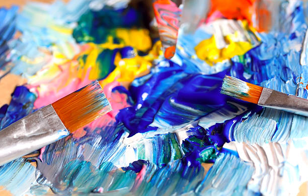 istock Close-up of paint palette with colors mixed 462610365