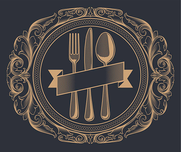 ilustrações de stock, clip art, desenhos animados e ícones de design de menu - eating utensil elegance silverware fine dining