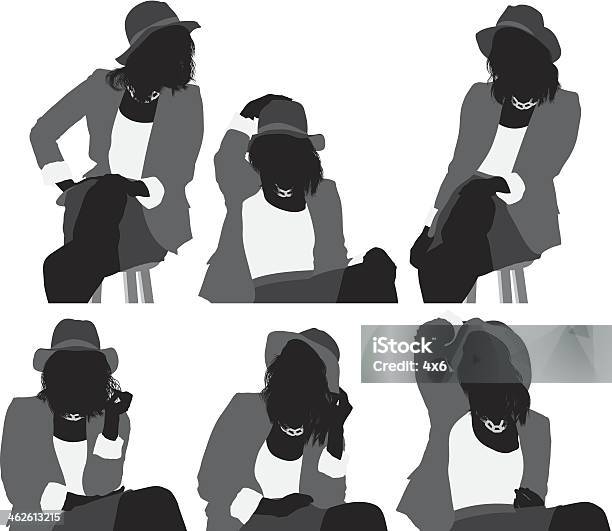 Mulher Sentada No Assento - Arte vetorial de stock e mais imagens de Adulto - Adulto, Banco de Sentar, Cabelo Comprido