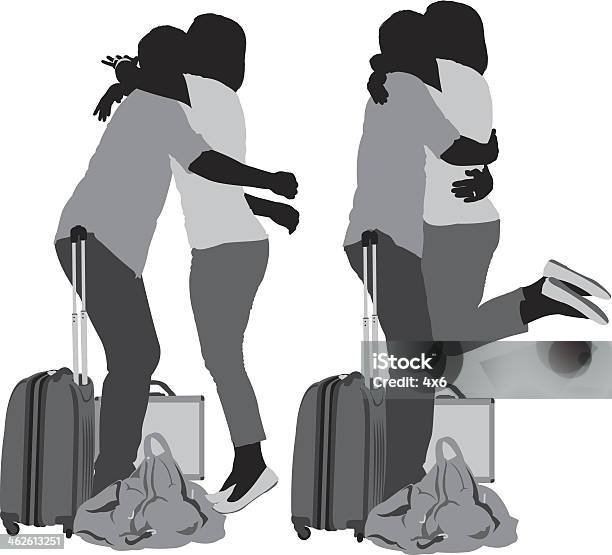 Couple With Bags To Travel Stock Illustration - Download Image Now - Adult, Adults Only, Black And White