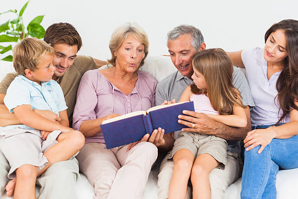istock Family looking at album 462617121