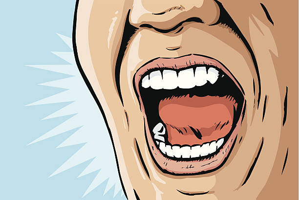 ilustrações, clipart, desenhos animados e ícones de quadrinhos gritar boca - human face furious displeased anger