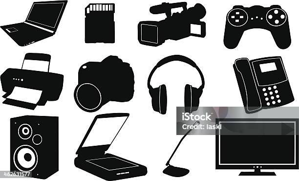 Electronics Stock Illustration - Download Image Now - In Silhouette, Computer Printer, Laptop