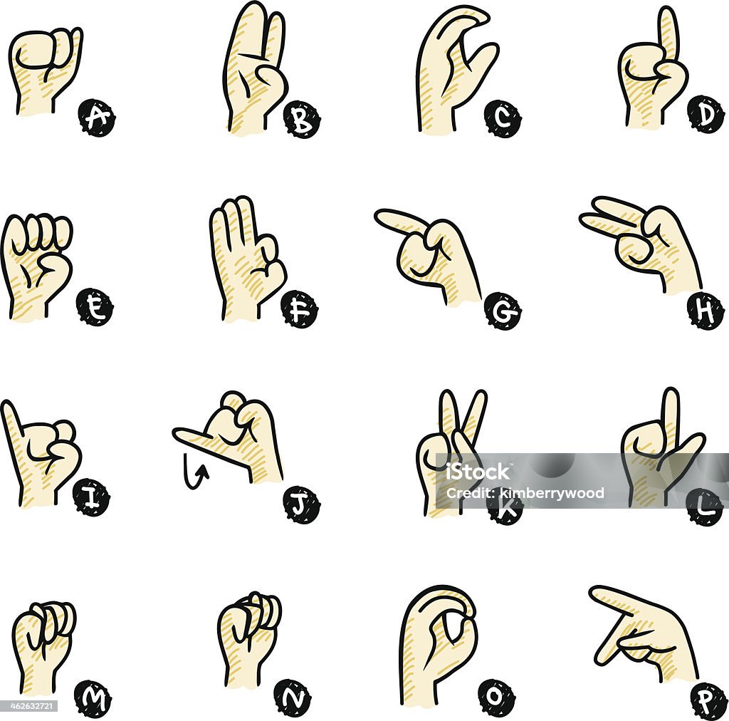 Hand Sign Vector File of Doodle Hand Signs Icon Alphabet stock vector