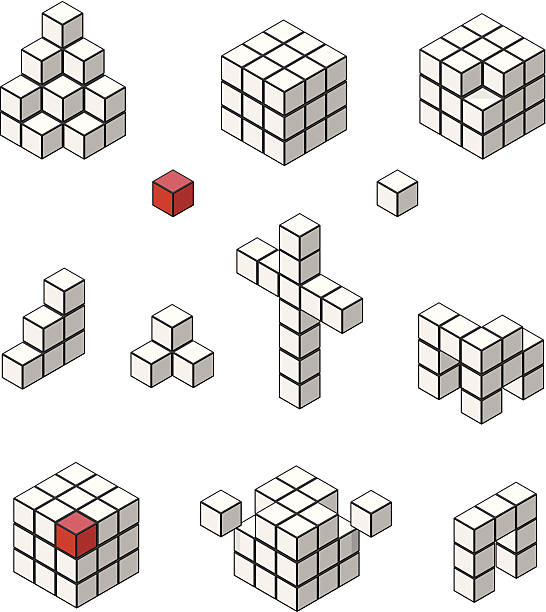 Isometric Puzzle Cube Icon A vector illustration set of various puzzle cube Icons. block cube pyramid built structure stock illustrations