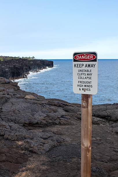 istock Black Cliffs of Lava with Warning Sign 462637035