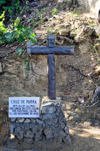 Wooden cross in spot where Christopher Columbus landed in Cuba on his first voyage
