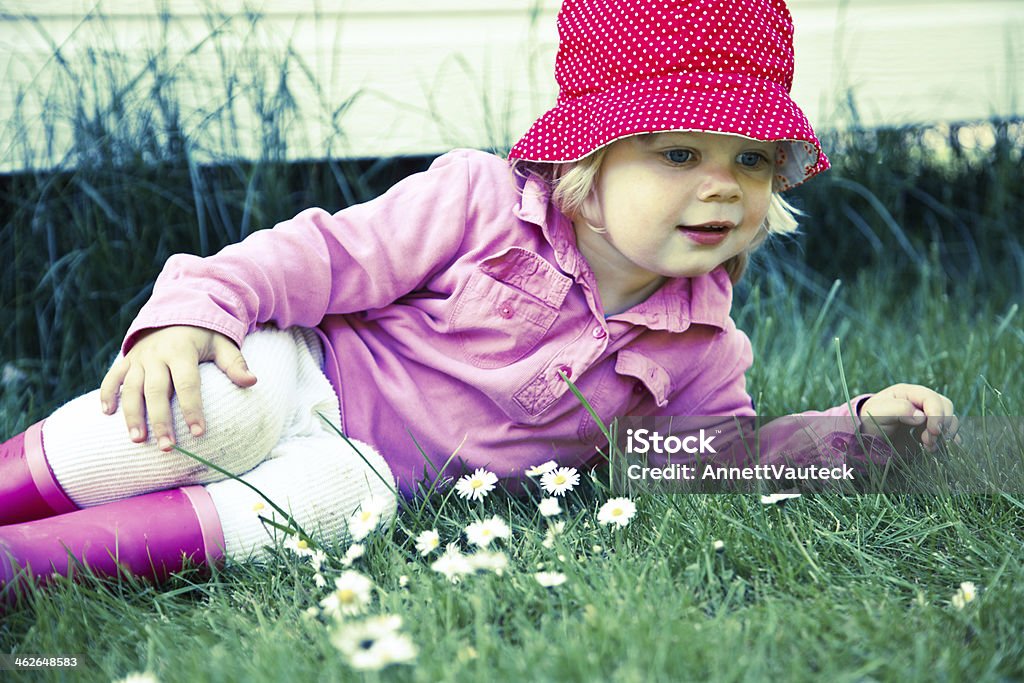 Bambina Sdraiato su un prato - Foto stock royalty-free di 2-3 anni