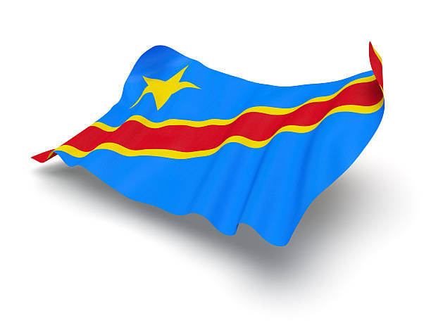 librarsi nell'aria bandiera del congo (zaire) (clipping path) - congolese flag foto e immagini stock