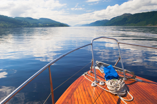 Sailing/Cruising on famous Loch Ness in the Scottish Highlands, Scotland, UK.