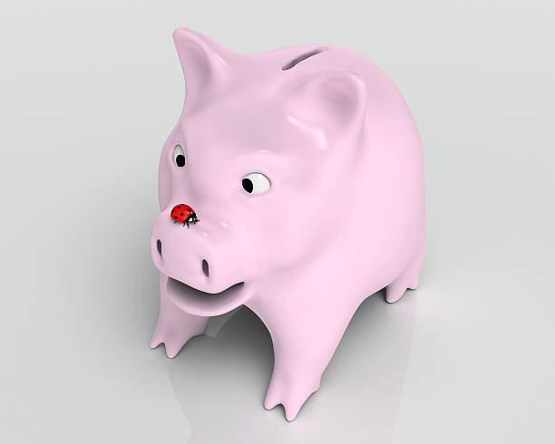 istock Surprised piggy bank with ladybug 462654247