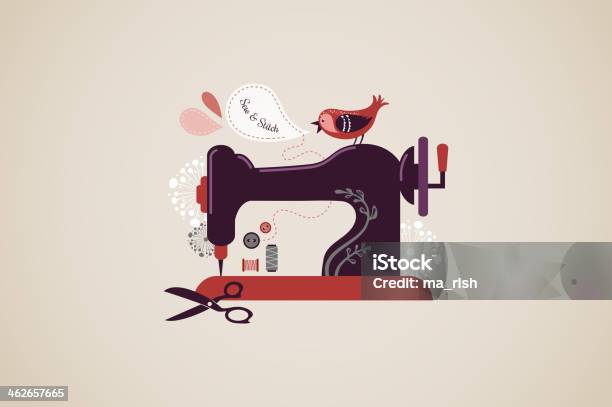 Vintage Sewing Machine Stock Illustration - Download Image Now - Sewing Machine, Sewing, Retro Style