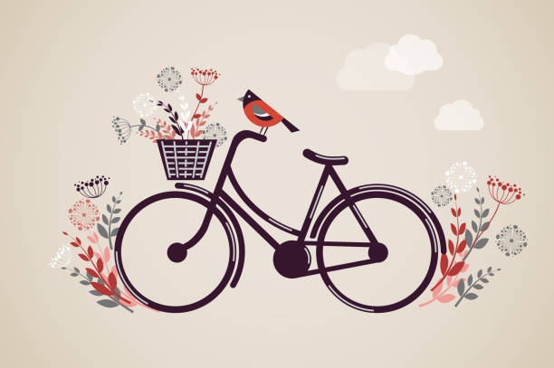 vintage retro fahrrad hintergrund - fahrradkorb stock-grafiken, -clipart, -cartoons und -symbole