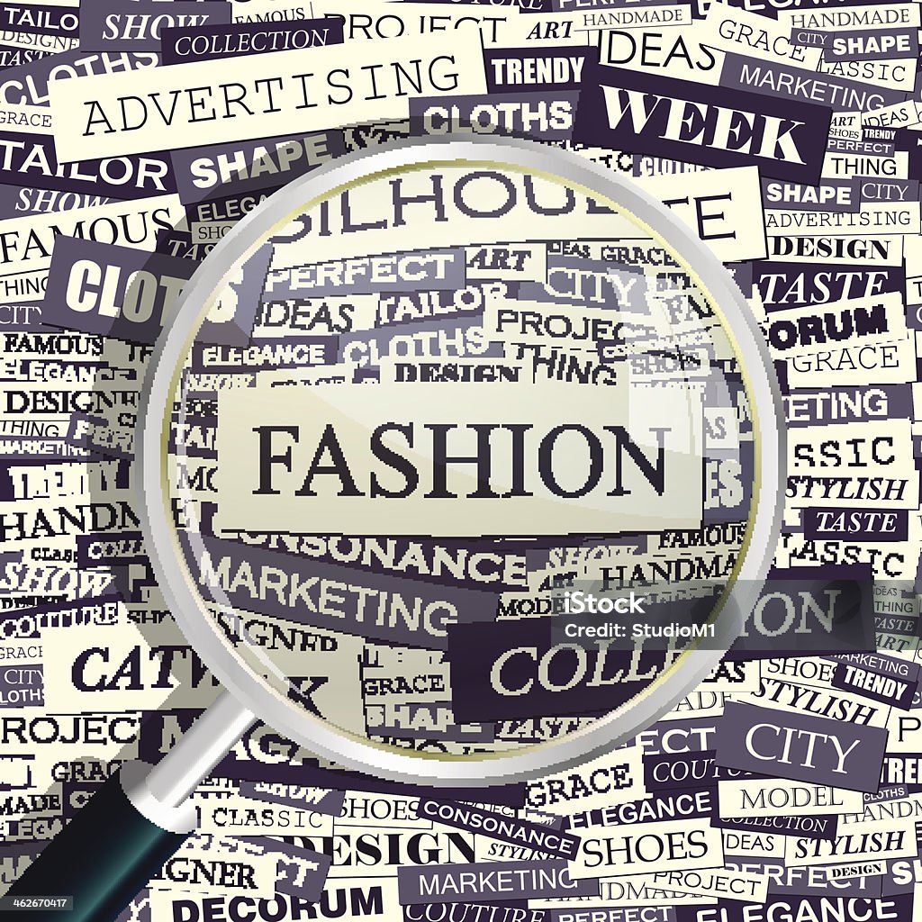 FASHION FASHION. Concept related words in tag cloud. Conceptual info-text graphic. Word collage. Abstract stock vector