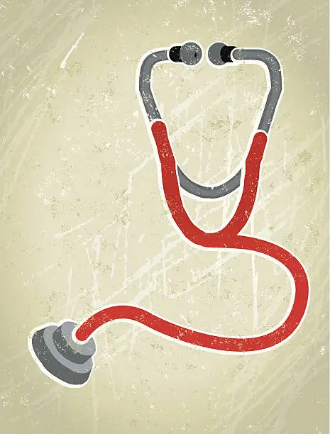 Vector illustration of Drawing of a stethoscope with red tubing
