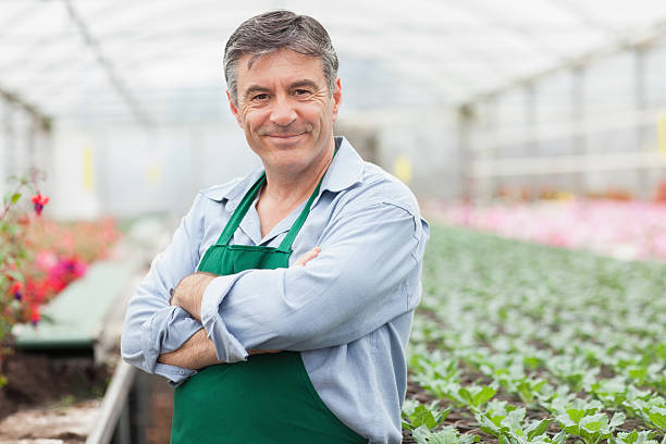 istock Smiling garden center worker in greenhouse 462672393