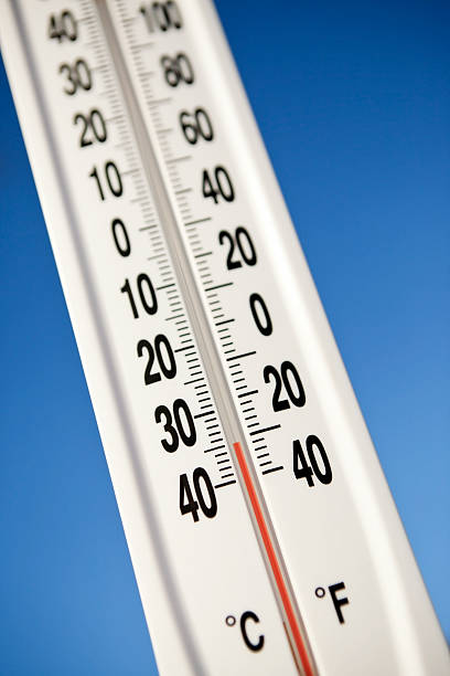 istock Outdoor Thermometer against Blue Sky Registers 30 Below Zero 462679959